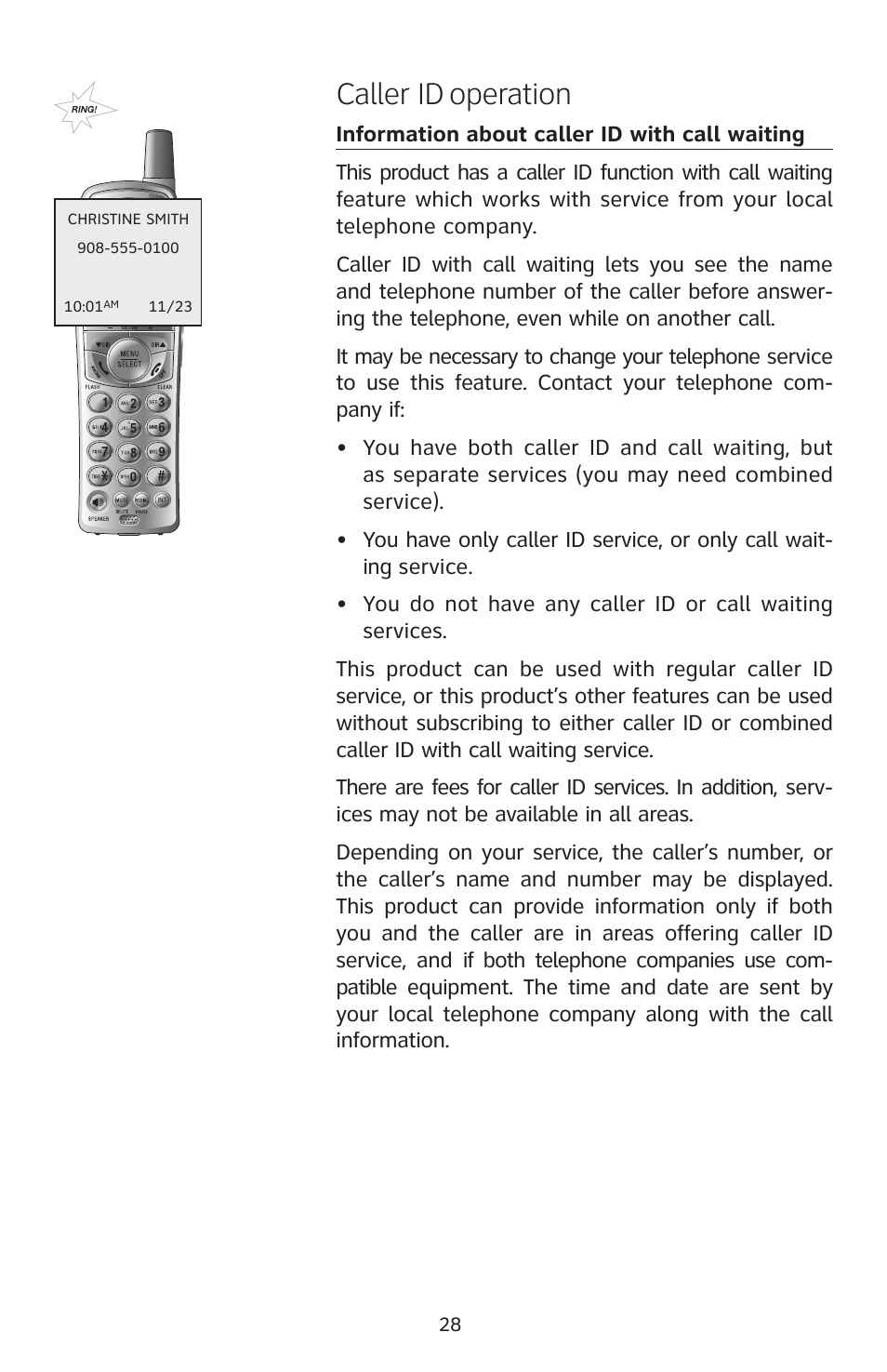 Caller id operation | AT&T 2812B User Manual | Page 31 / 69