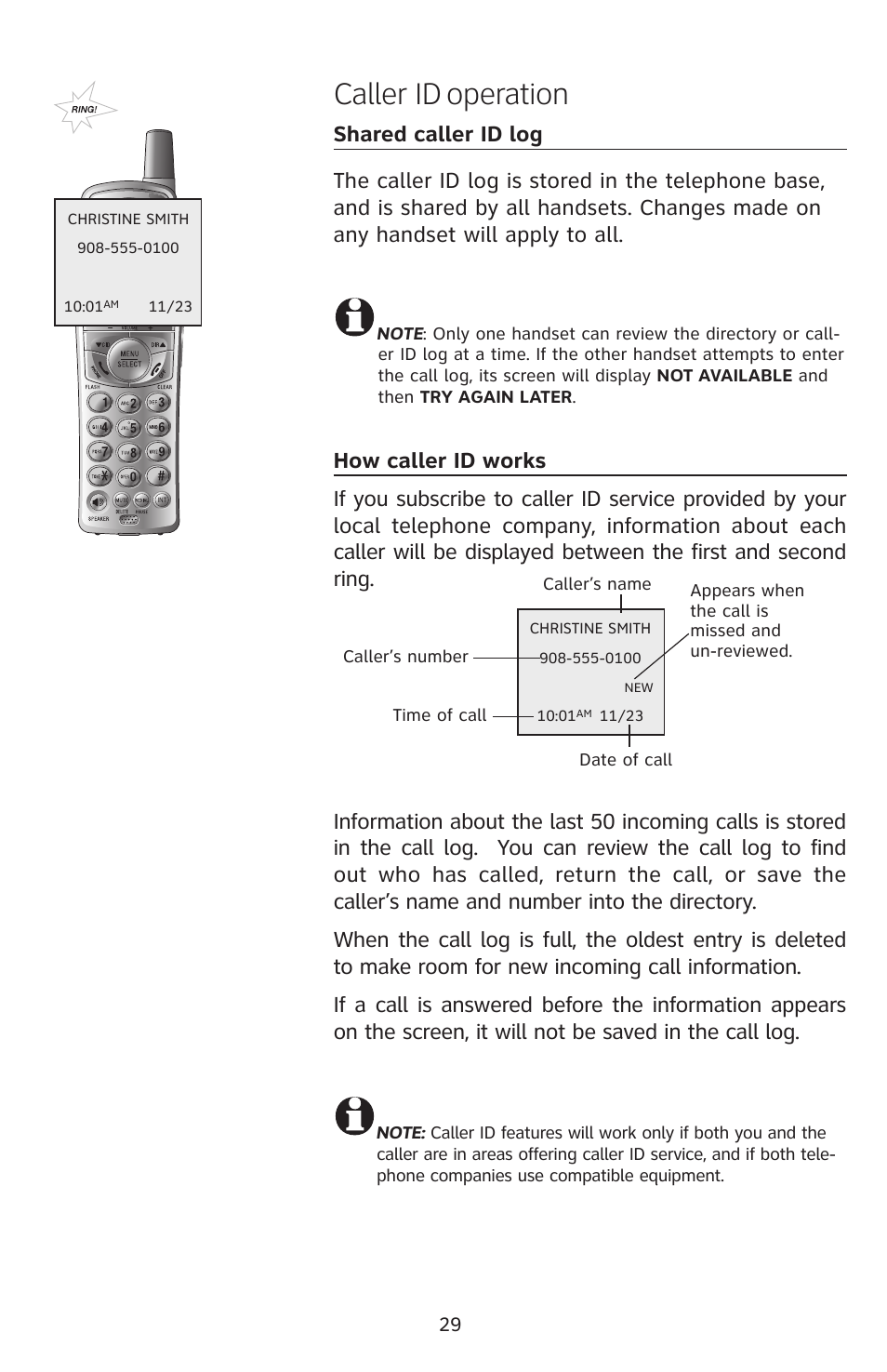 Caller id operation | AT&T 2812B User Manual | Page 32 / 69