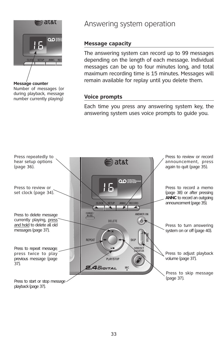 Answering system operation | AT&T 2812B User Manual | Page 36 / 69