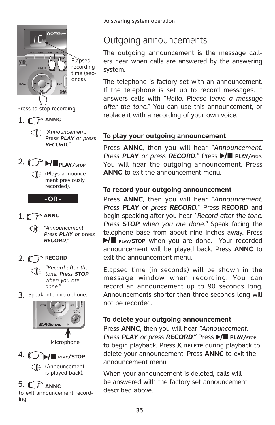 Outgoing announcements | AT&T 2812B User Manual | Page 38 / 69