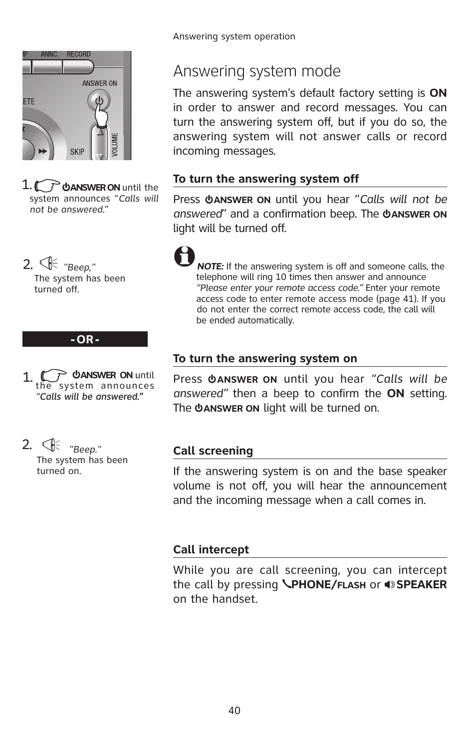 Answering system mode | AT&T 2812B User Manual | Page 43 / 69