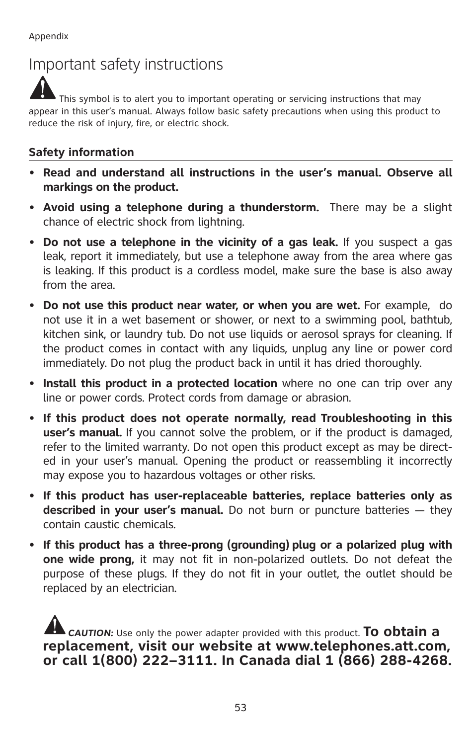 Important safety instructions | AT&T 2812B User Manual | Page 56 / 69