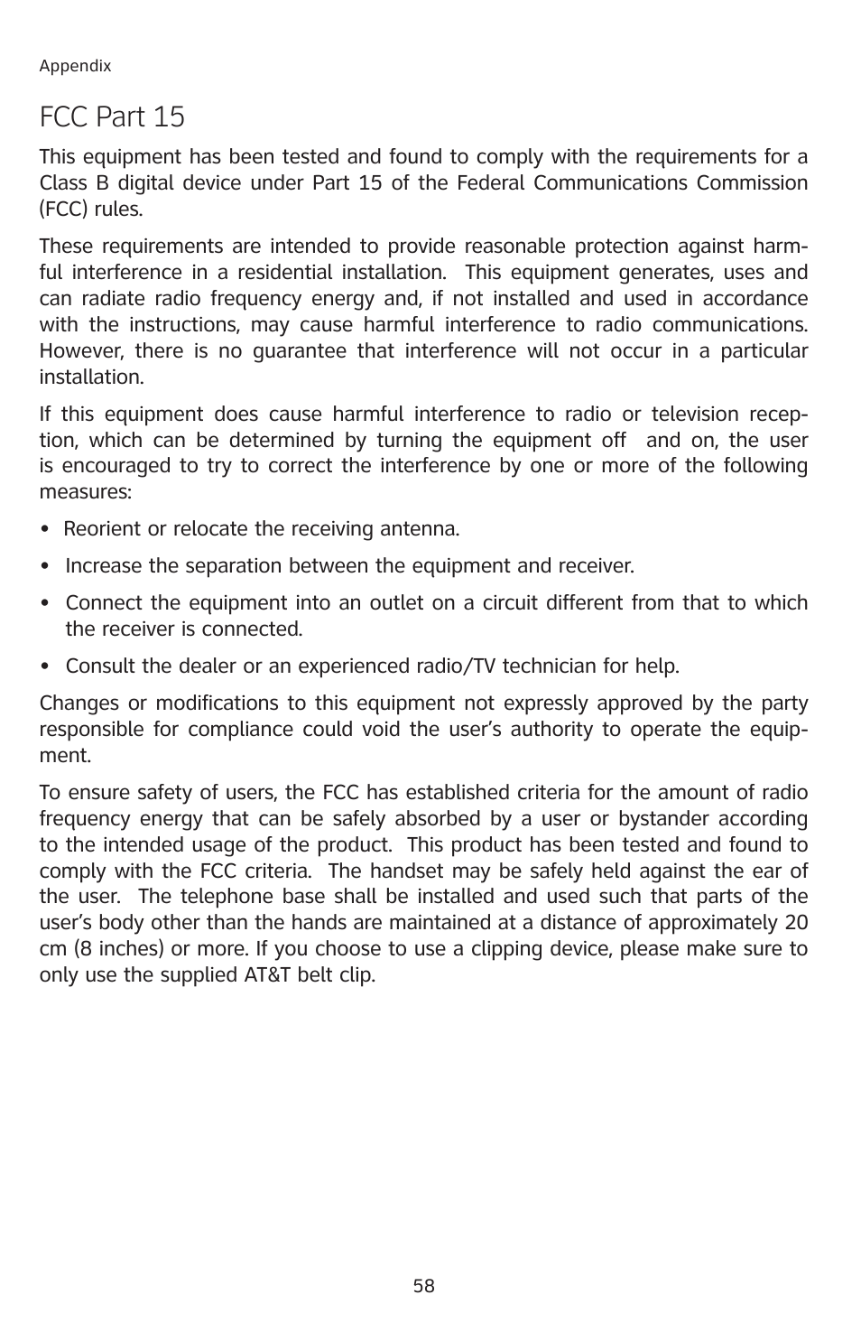 Fcc part 15 | AT&T 2812B User Manual | Page 61 / 69