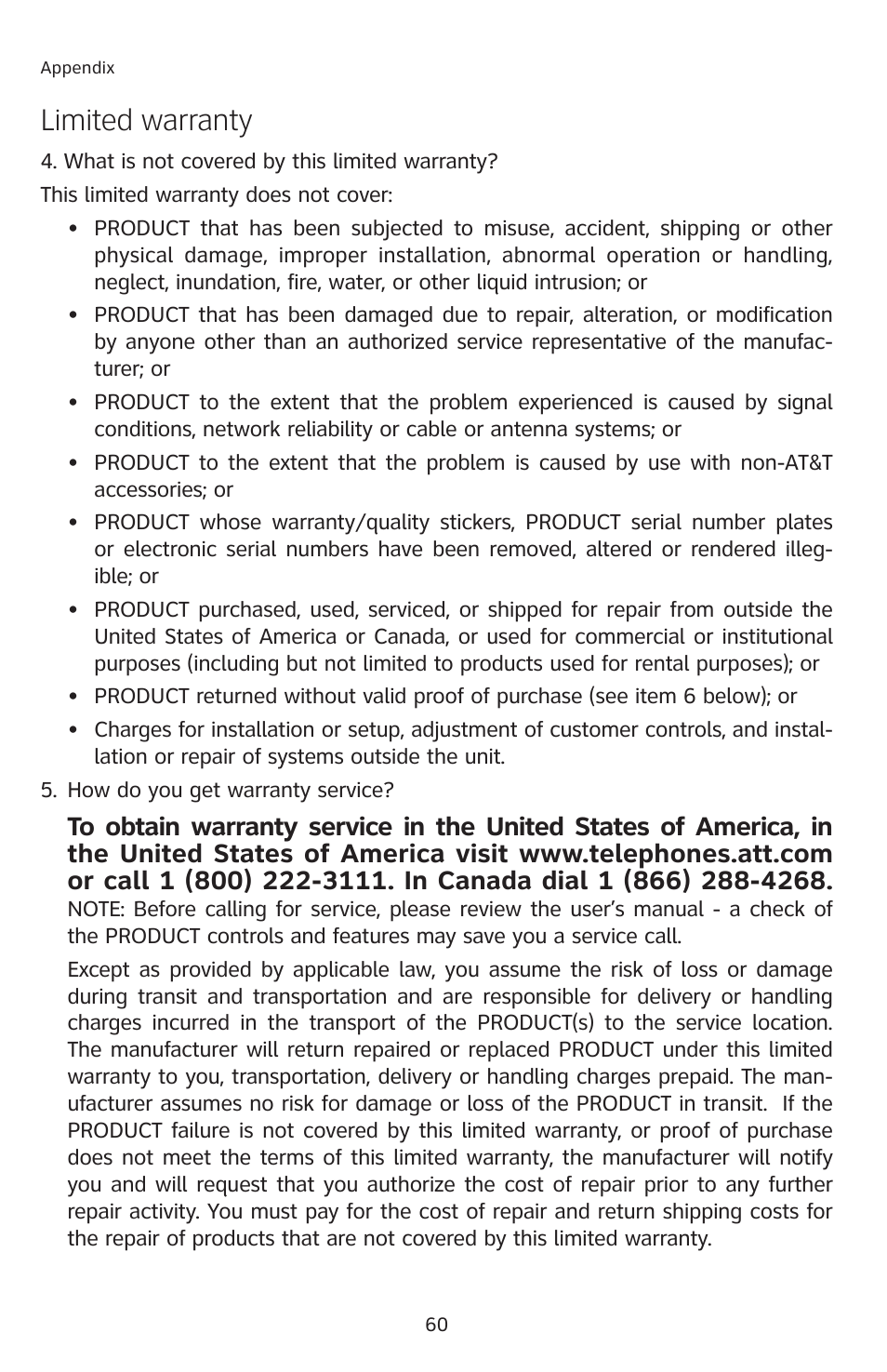 Limited warranty | AT&T 2812B User Manual | Page 63 / 69