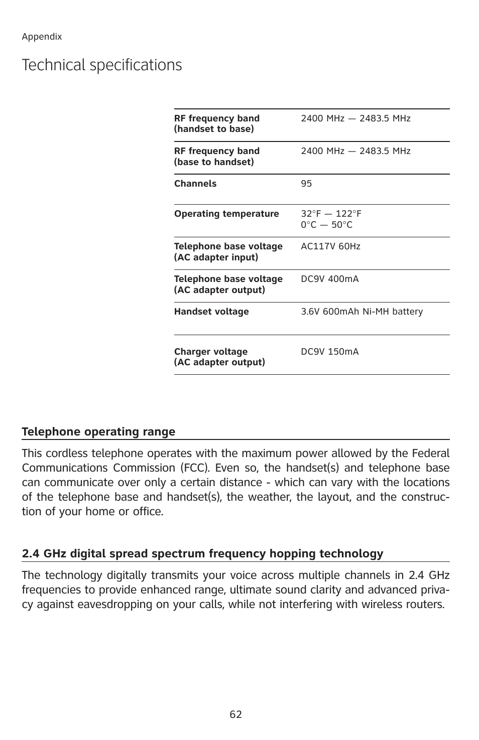 Technical specifications | AT&T 2812B User Manual | Page 65 / 69