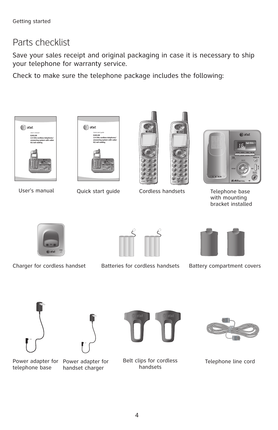 Parts checklist | AT&T 2812B User Manual | Page 7 / 69