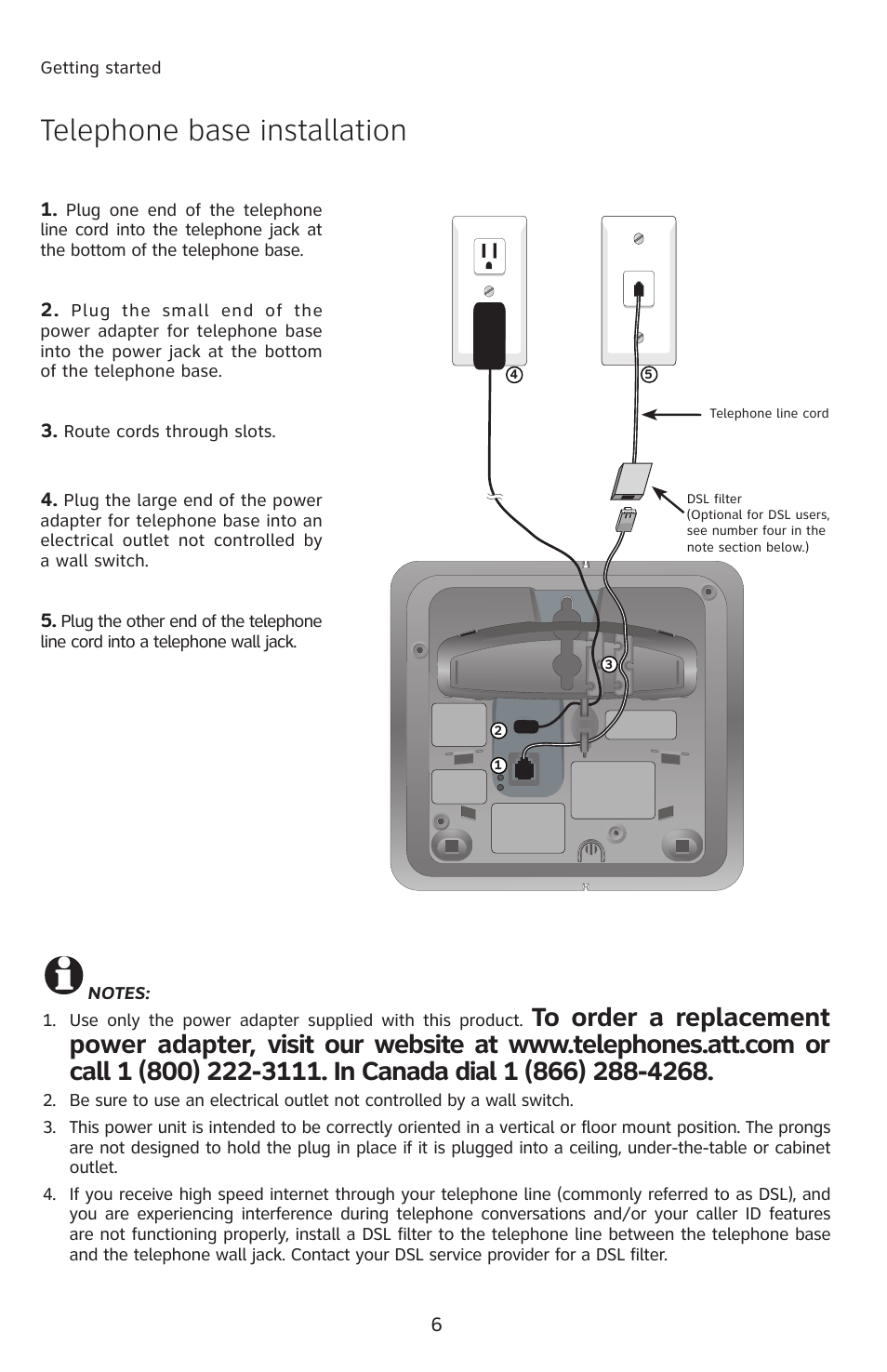 Telephone base installation | AT&T 2812B User Manual | Page 9 / 69