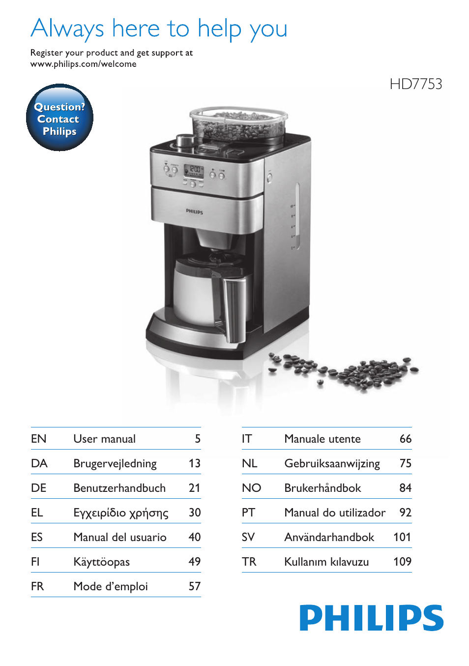 Philips Grind & Brew Cafetière User Manual | 124 pages