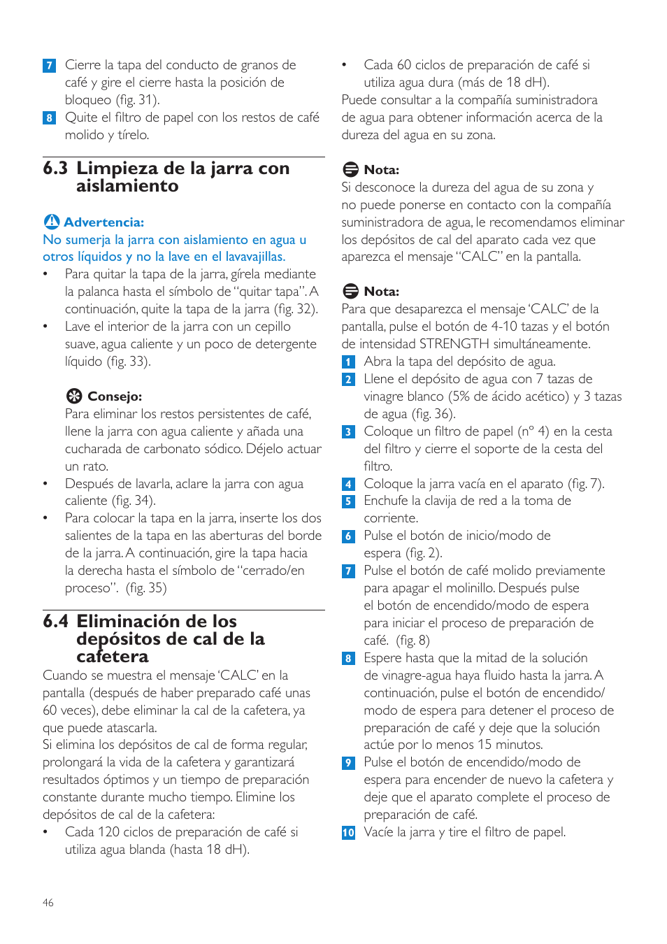 3 limpieza de la jarra con aislamiento | Philips Grind & Brew Cafetière User Manual | Page 46 / 124