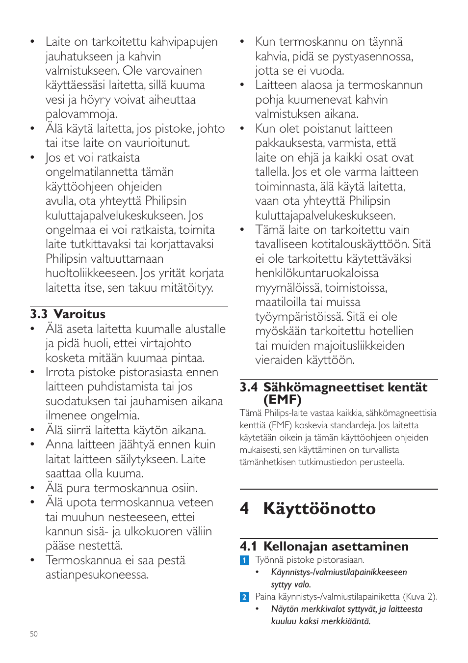 4 käyttöönotto | Philips Grind & Brew Cafetière User Manual | Page 50 / 124