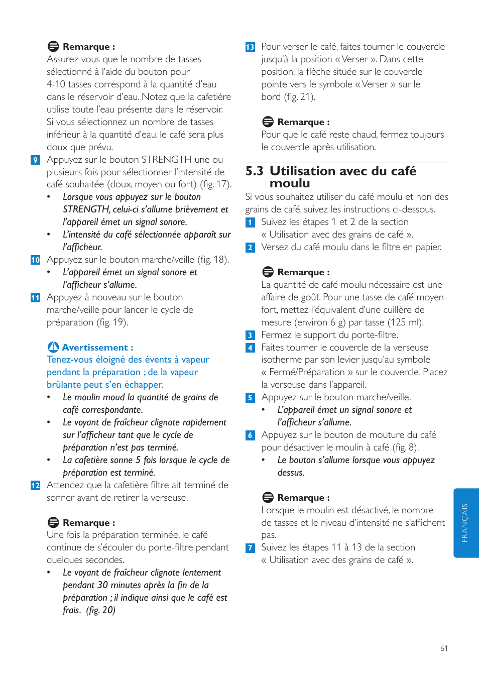 3 utilisation avec du café moulu | Philips Grind & Brew Cafetière User Manual | Page 61 / 124