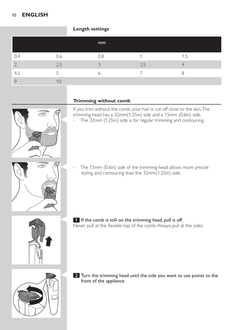 Philips BEARDTRIMMER Series 5000 Tondeuse barbe étanche User Manual | Page 10 / 122