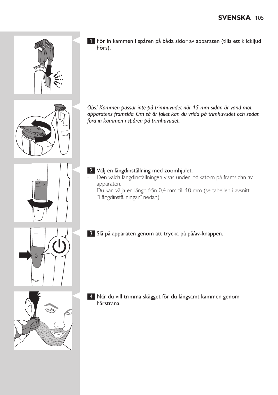 Philips BEARDTRIMMER Series 5000 Tondeuse barbe étanche User Manual | Page 105 / 122