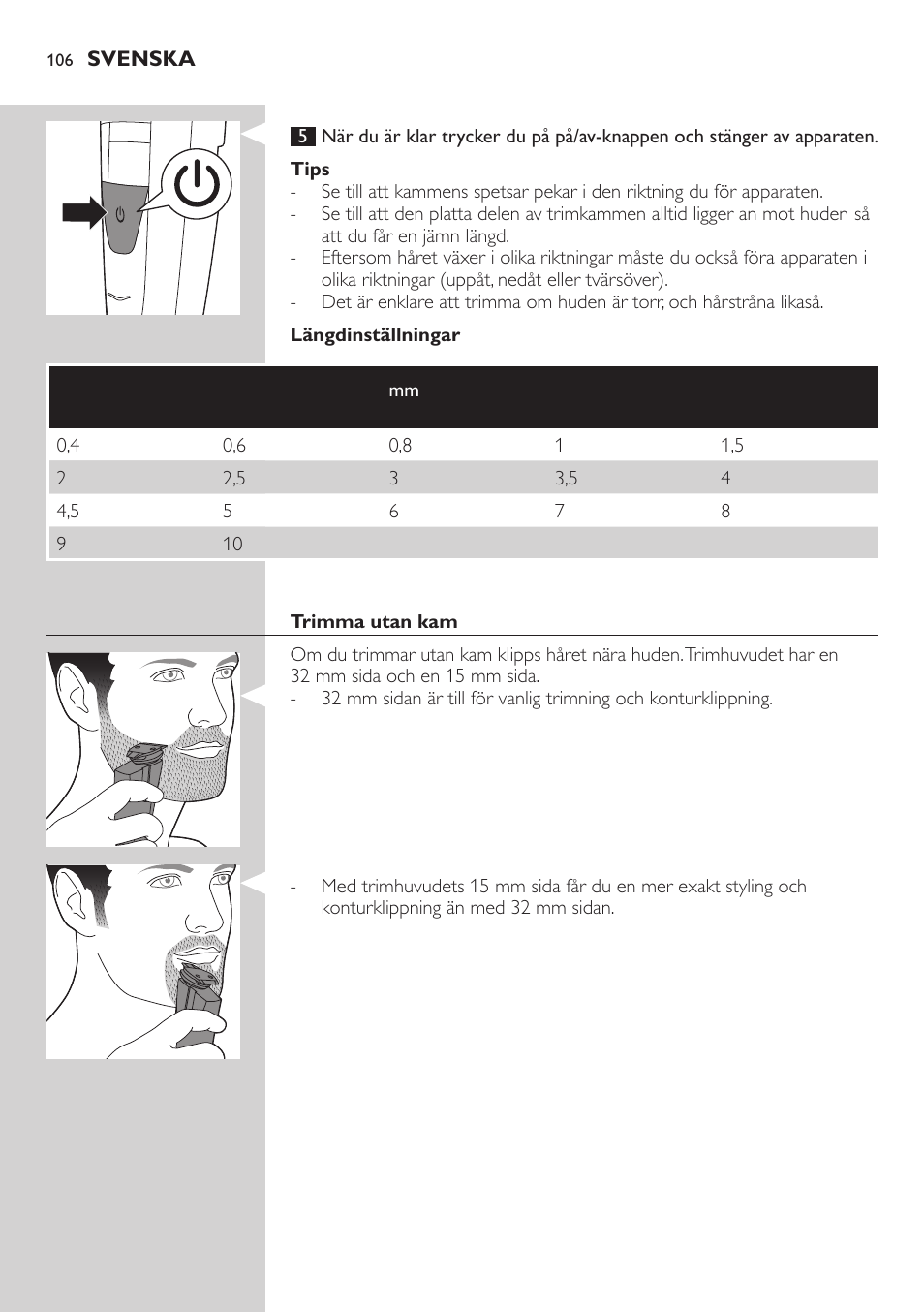 Philips BEARDTRIMMER Series 5000 Tondeuse barbe étanche User Manual | Page 106 / 122