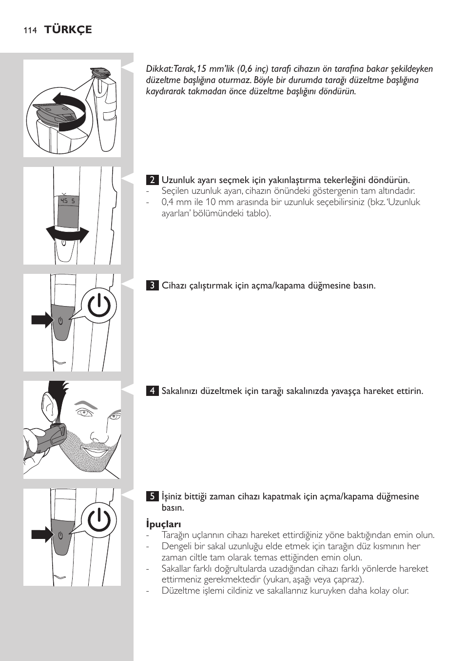 Philips BEARDTRIMMER Series 5000 Tondeuse barbe étanche User Manual | Page 114 / 122