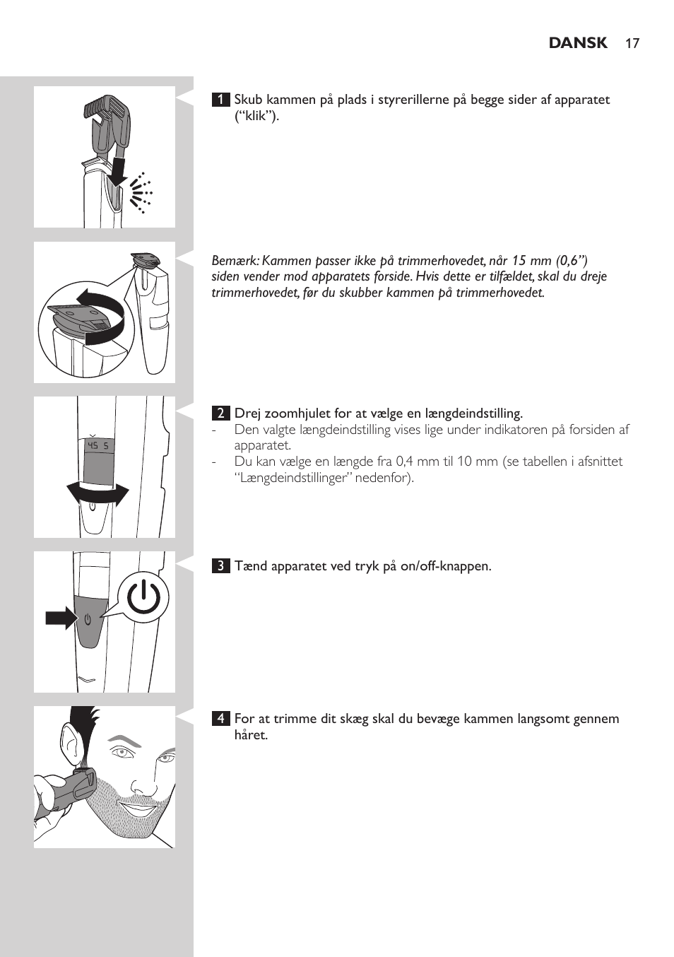 Philips BEARDTRIMMER Series 5000 Tondeuse barbe étanche User Manual | Page 17 / 122