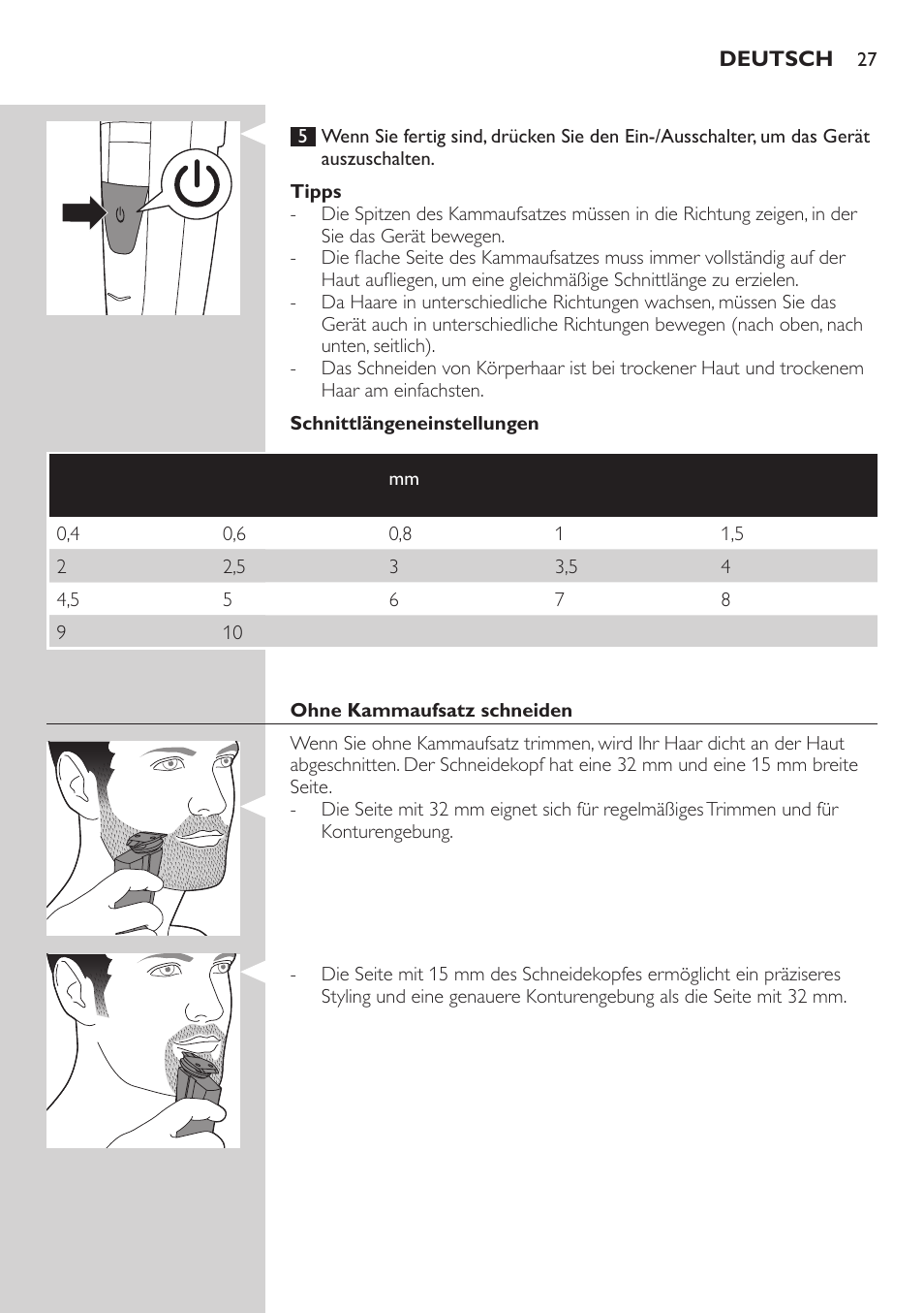 Philips BEARDTRIMMER Series 5000 Tondeuse barbe étanche User Manual | Page 27 / 122