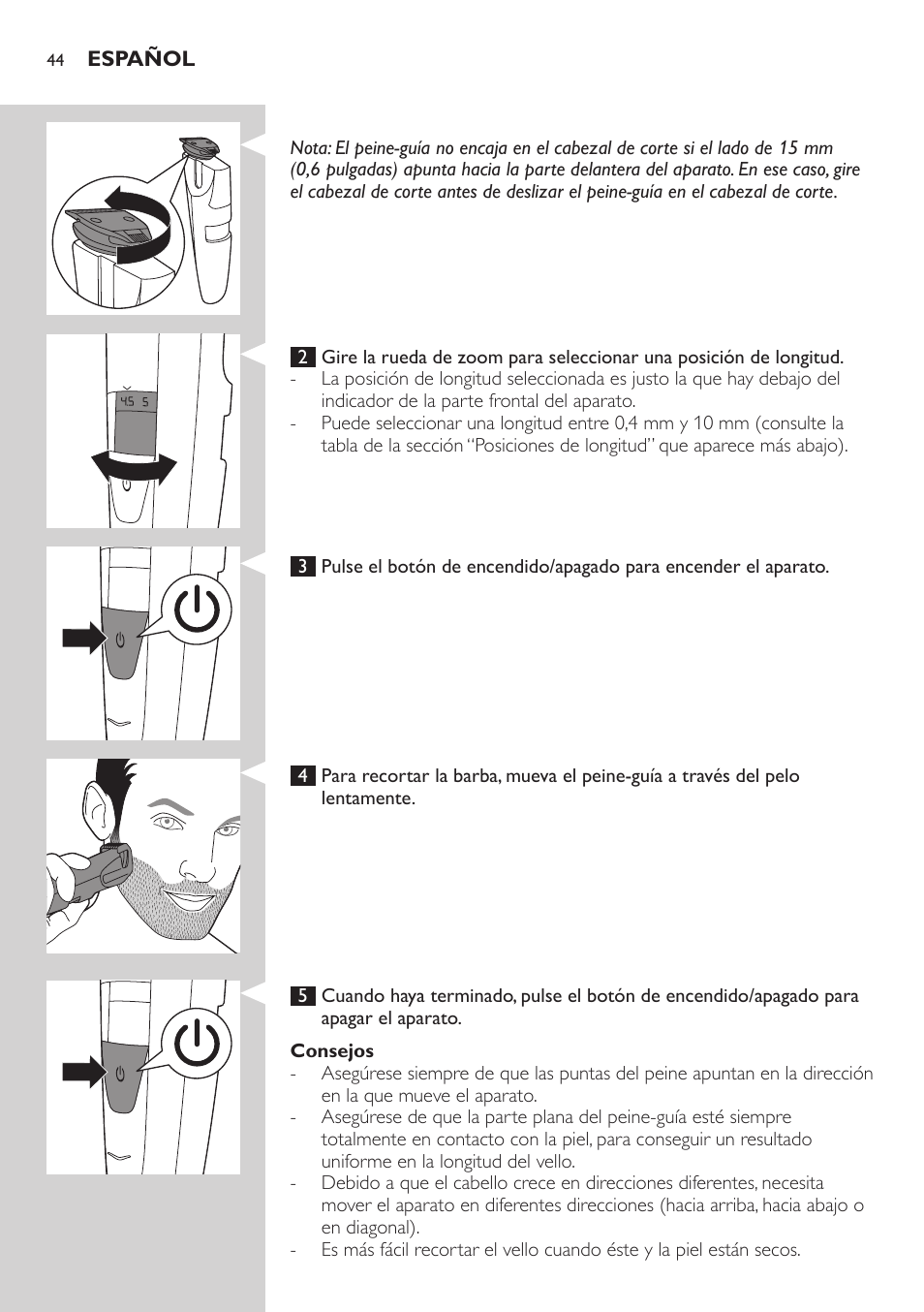 Philips BEARDTRIMMER Series 5000 Tondeuse barbe étanche User Manual | Page 44 / 122