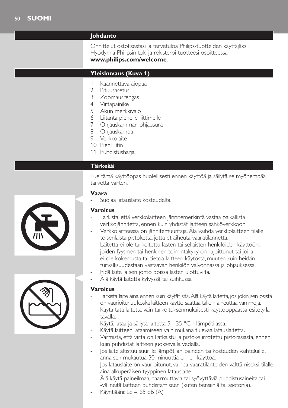 Suomi | Philips BEARDTRIMMER Series 5000 Tondeuse barbe étanche User Manual | Page 50 / 122