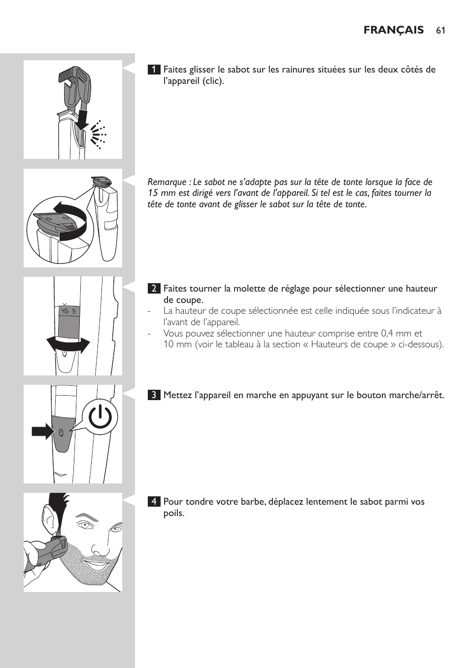 Philips BEARDTRIMMER Series 5000 Tondeuse barbe étanche User Manual | Page 61 / 122