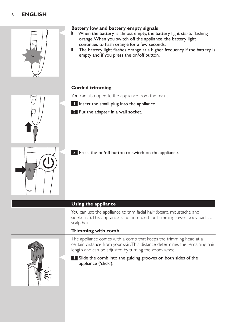 Philips BEARDTRIMMER Series 5000 Tondeuse barbe étanche User Manual | Page 8 / 122