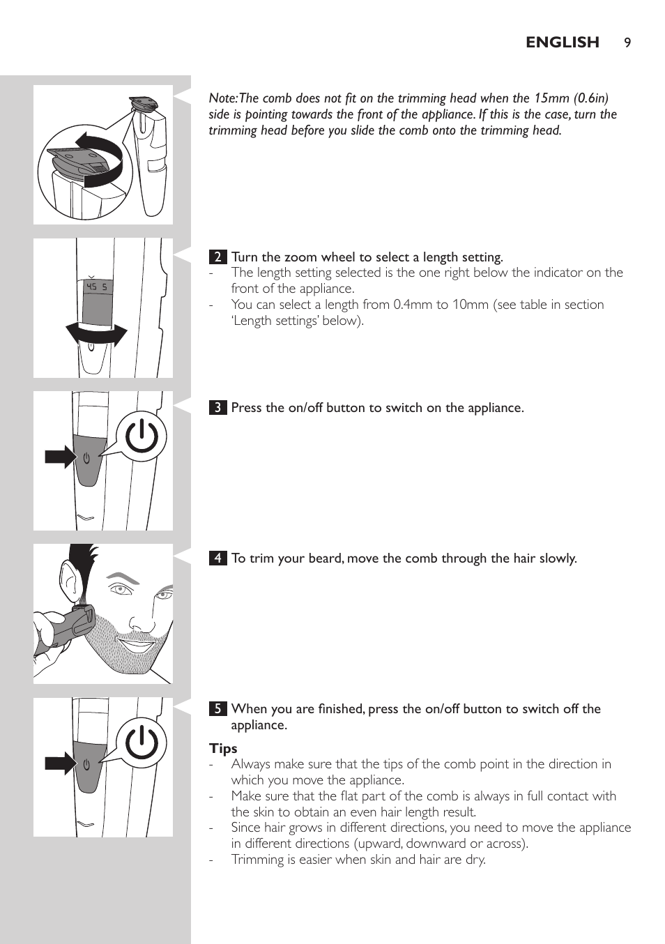 Philips BEARDTRIMMER Series 5000 Tondeuse barbe étanche User Manual | Page 9 / 122