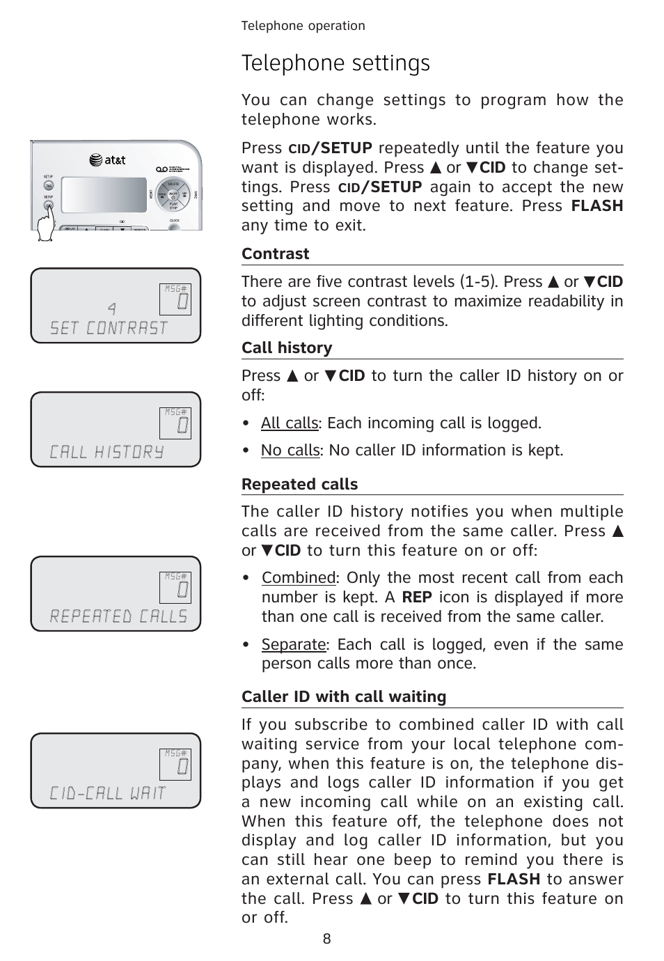 Telephone settings | AT&T 1856  Speakerphone User Manual | Page 11 / 50