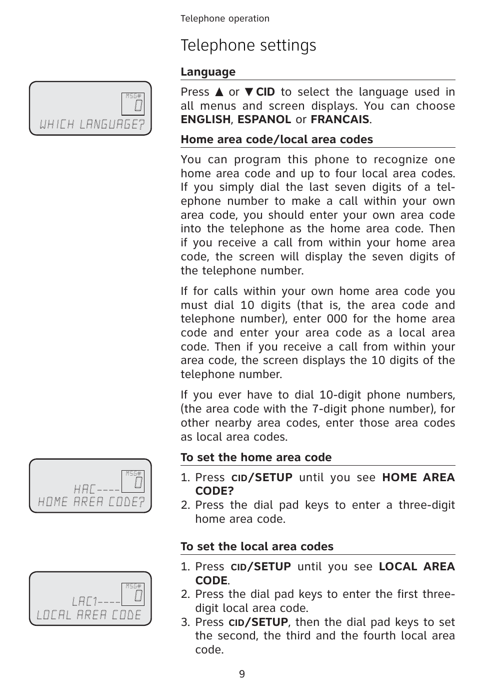 Telephone settings | AT&T 1856  Speakerphone User Manual | Page 12 / 50