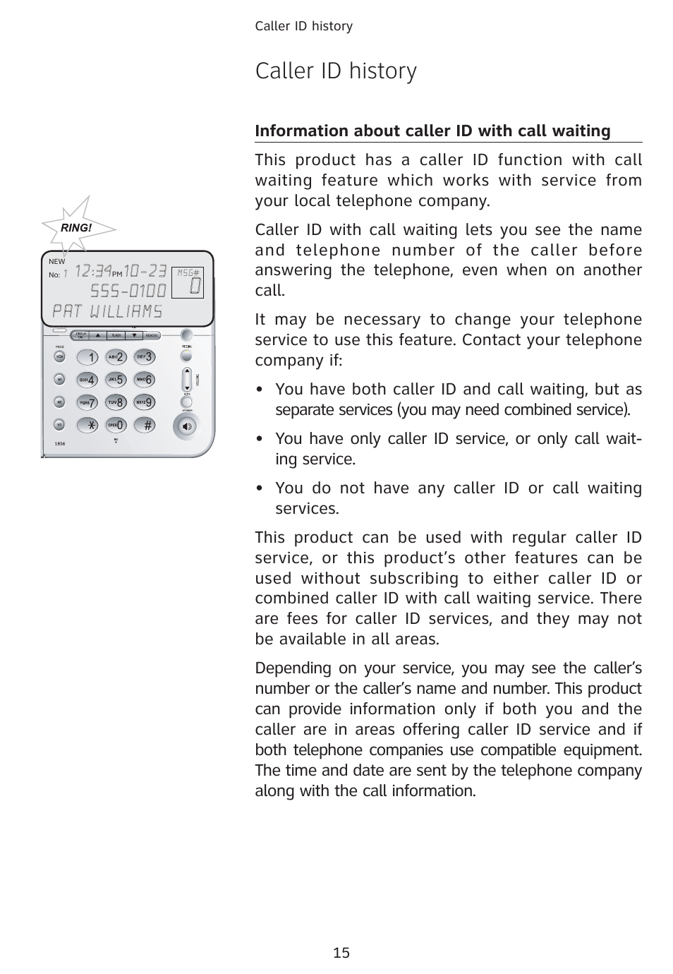 Caller id history | AT&T 1856  Speakerphone User Manual | Page 18 / 50