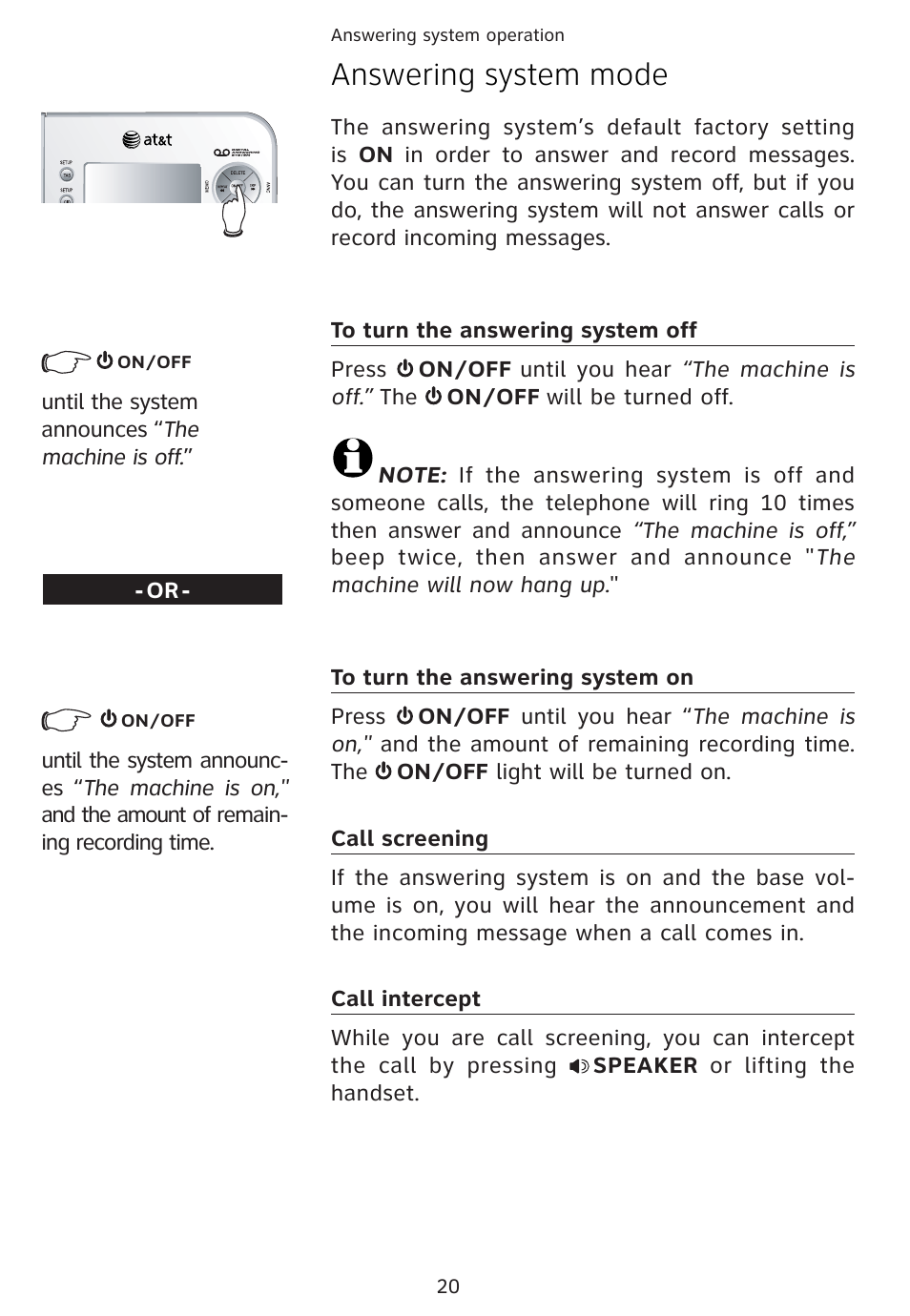 Answering system mode | AT&T 1856  Speakerphone User Manual | Page 23 / 50