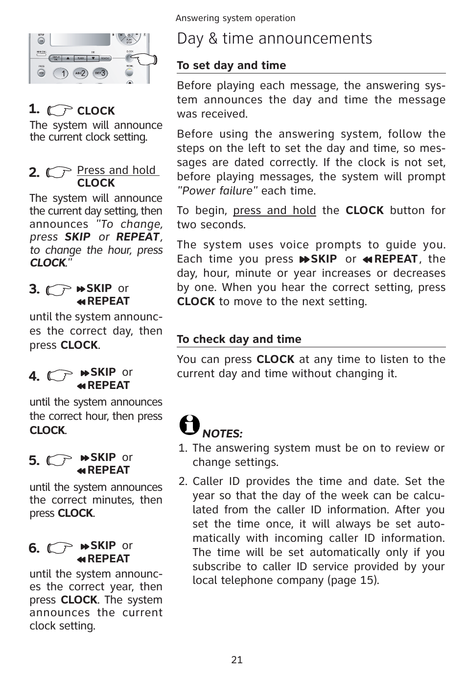 Day & time announcements | AT&T 1856  Speakerphone User Manual | Page 24 / 50