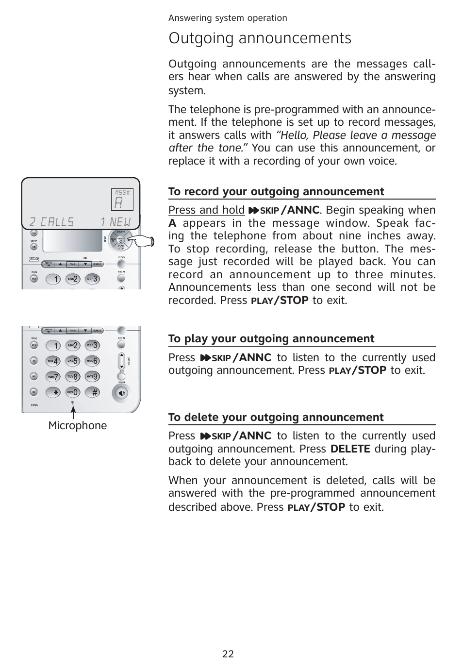 Outgoing announcements | AT&T 1856  Speakerphone User Manual | Page 25 / 50