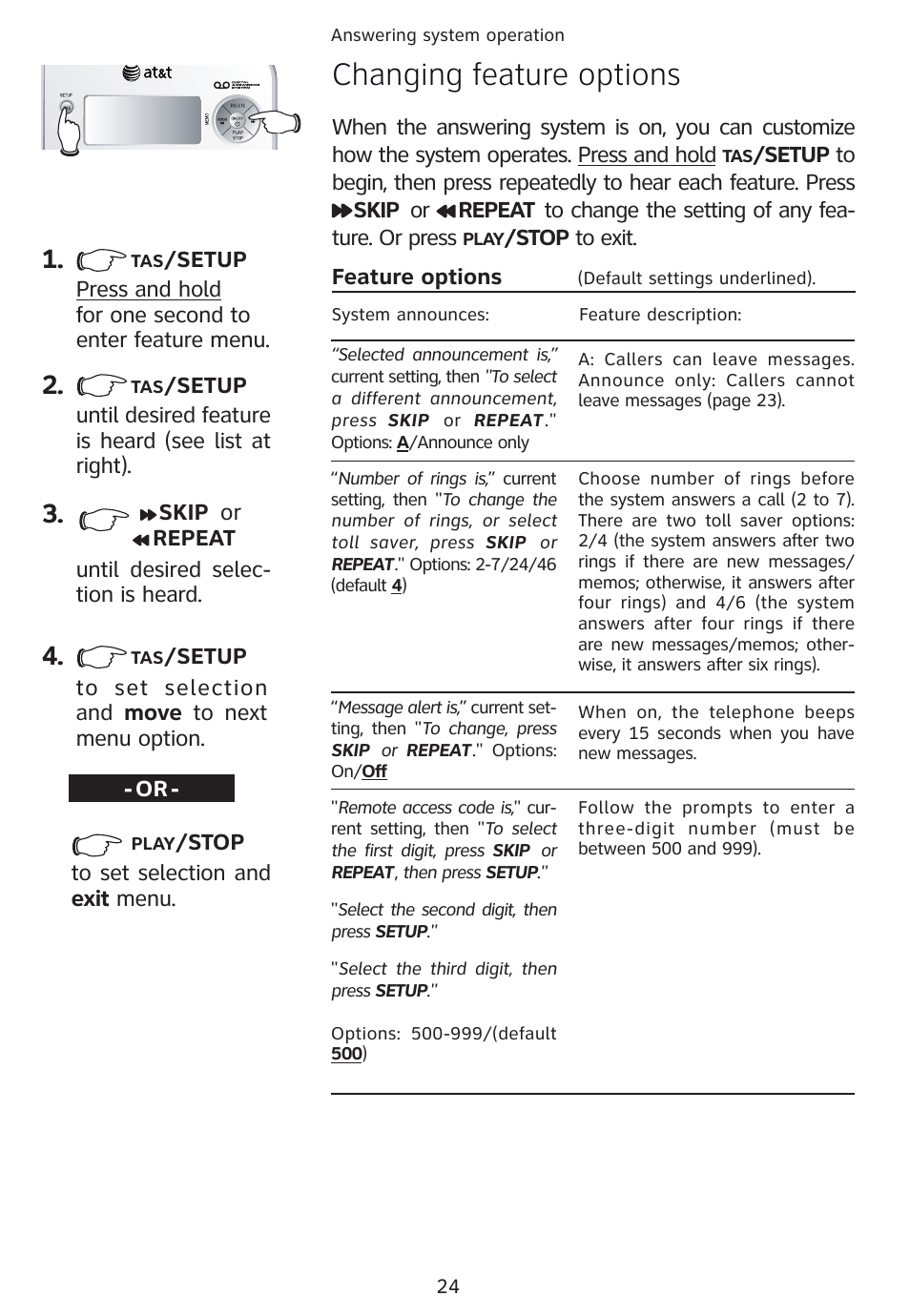 Changing feature options | AT&T 1856  Speakerphone User Manual | Page 27 / 50