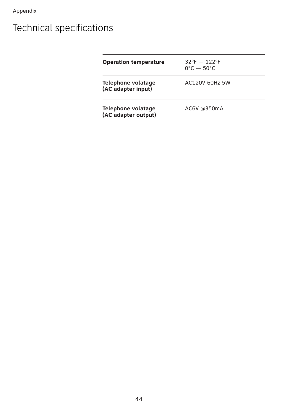 Technical specifications | AT&T 1856  Speakerphone User Manual | Page 47 / 50
