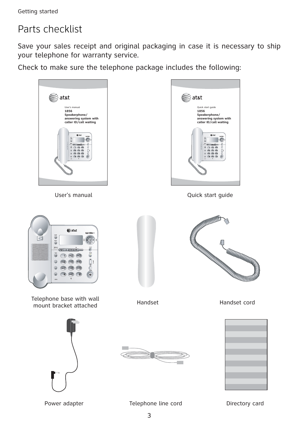 Parts checklist | AT&T 1856  Speakerphone User Manual | Page 6 / 50