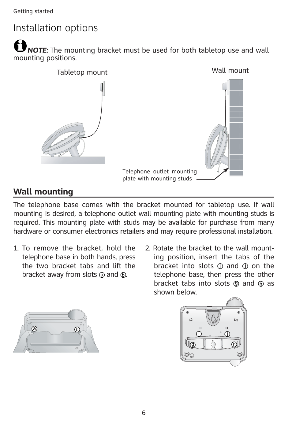 Installation options, Wall mounting | AT&T 1856  Speakerphone User Manual | Page 9 / 50