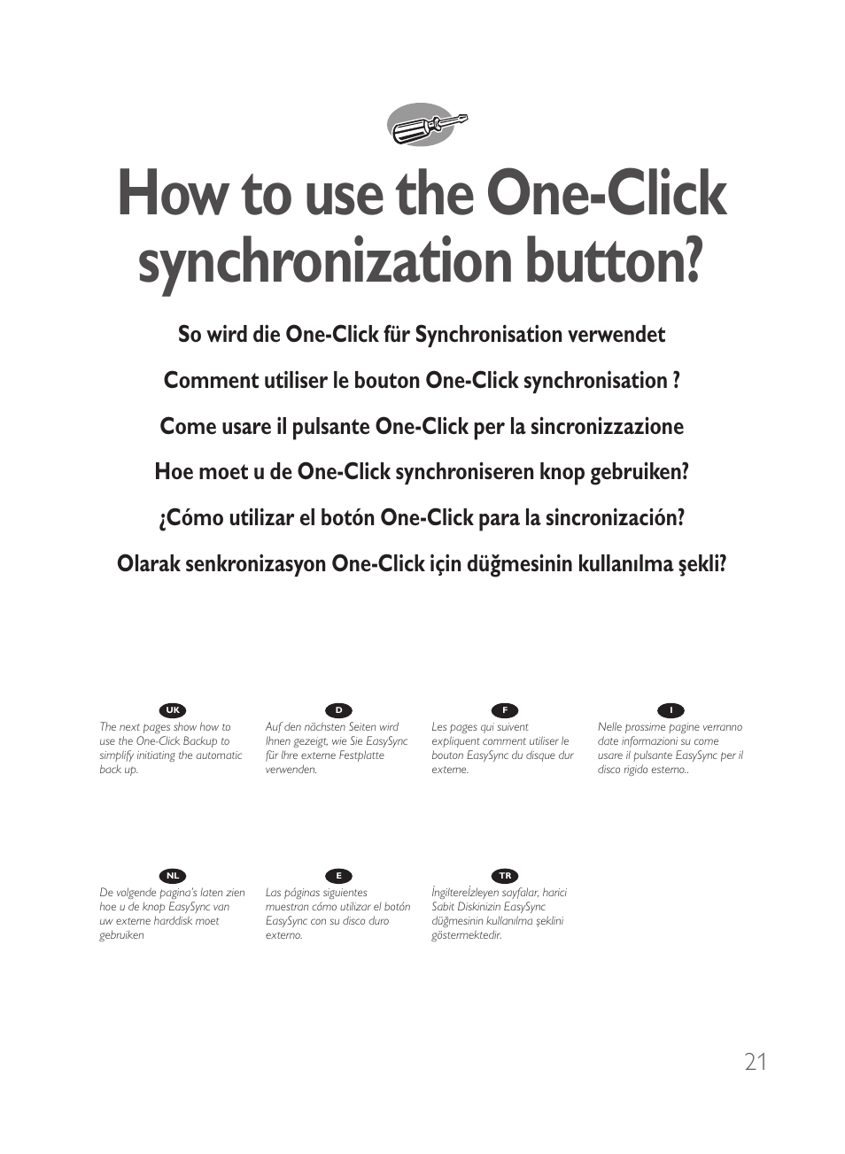 How to use the one-click synchronization button | Philips Disque dur externe User Manual | Page 21 / 52