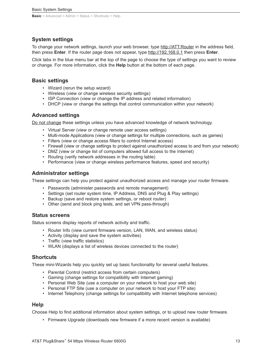 AT&T Plug&Share 6800G User Manual | Page 13 / 77