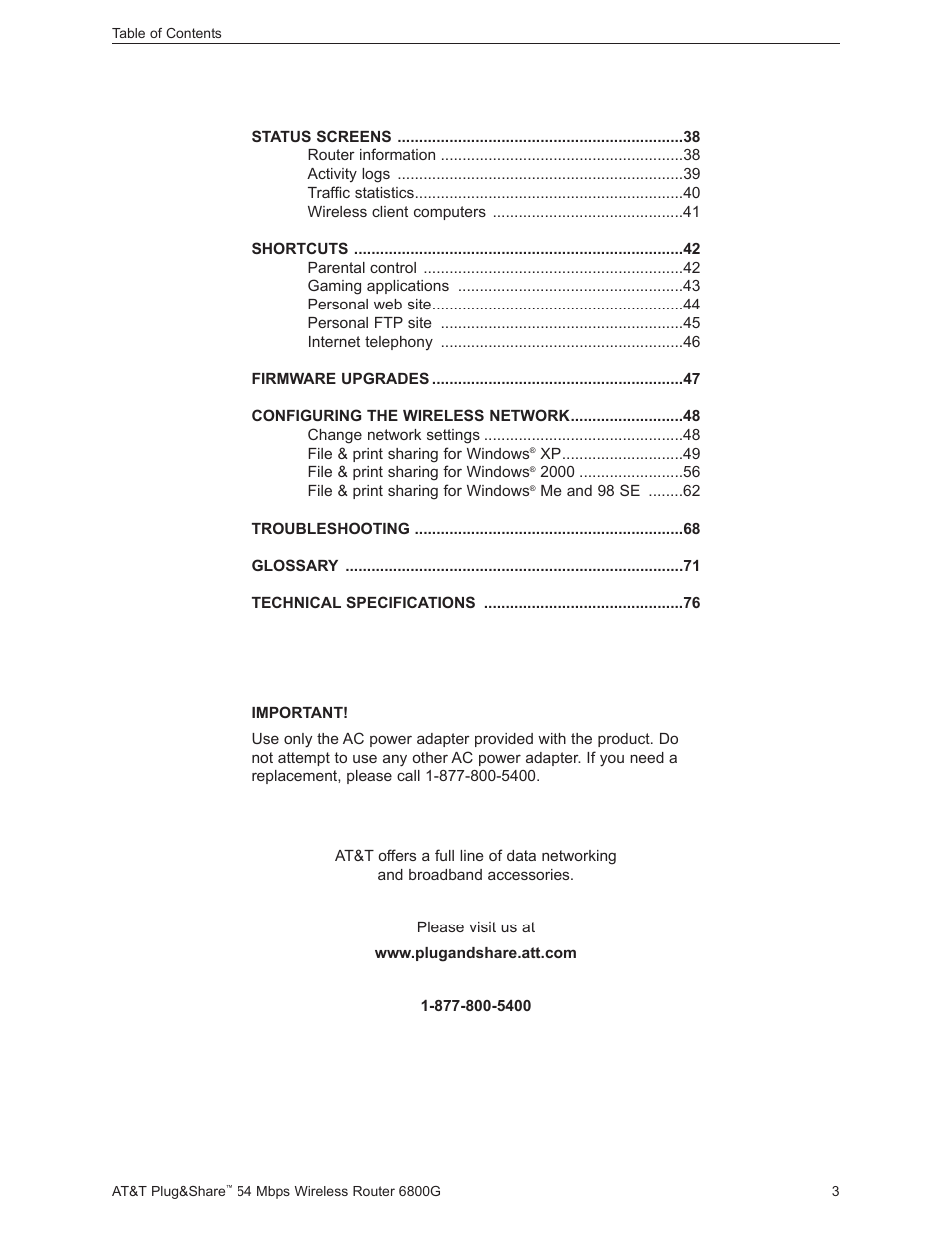 AT&T Plug&Share 6800G User Manual | Page 3 / 77
