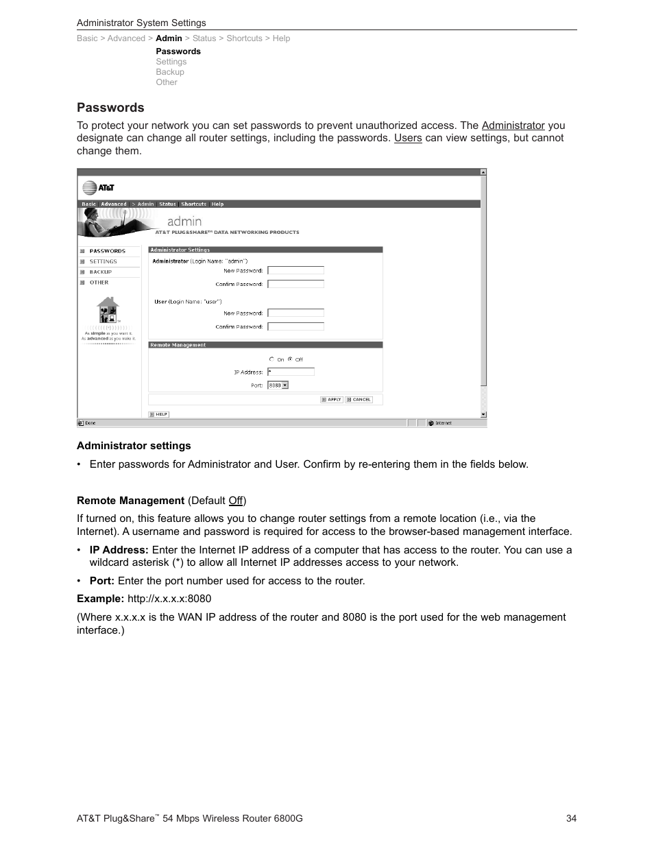 Passwords | AT&T Plug&Share 6800G User Manual | Page 34 / 77