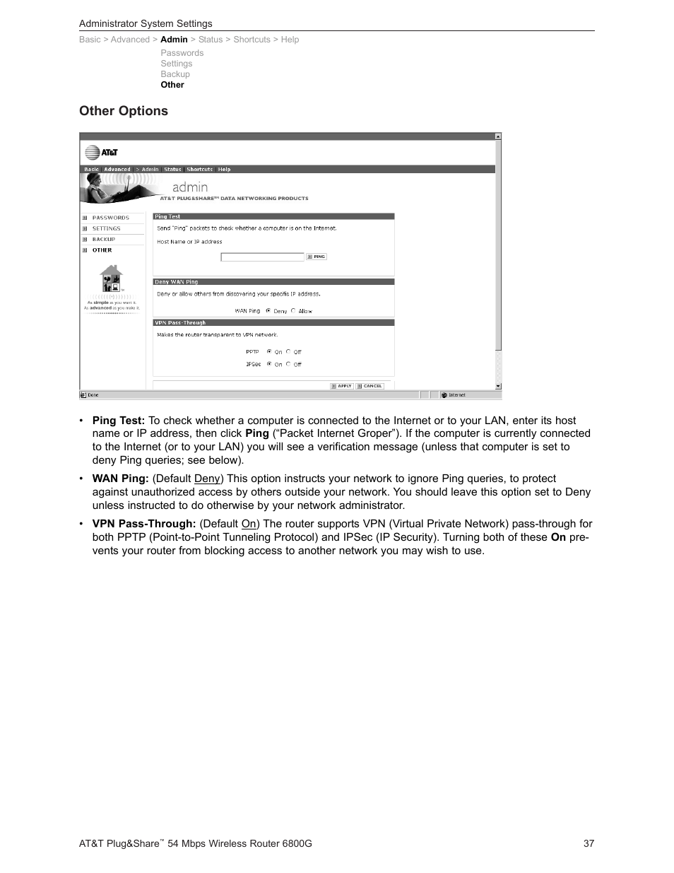 Other options | AT&T Plug&Share 6800G User Manual | Page 37 / 77