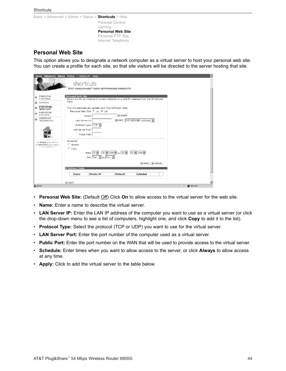 Personal web site | AT&T Plug&Share 6800G User Manual | Page 44 / 77
