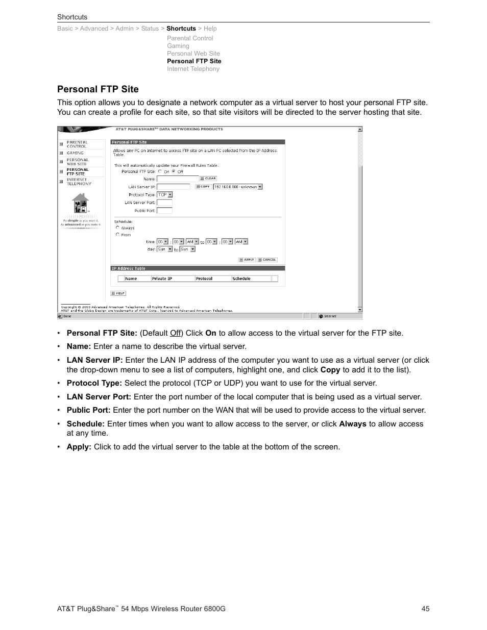 Personal ftp site | AT&T Plug&Share 6800G User Manual | Page 45 / 77