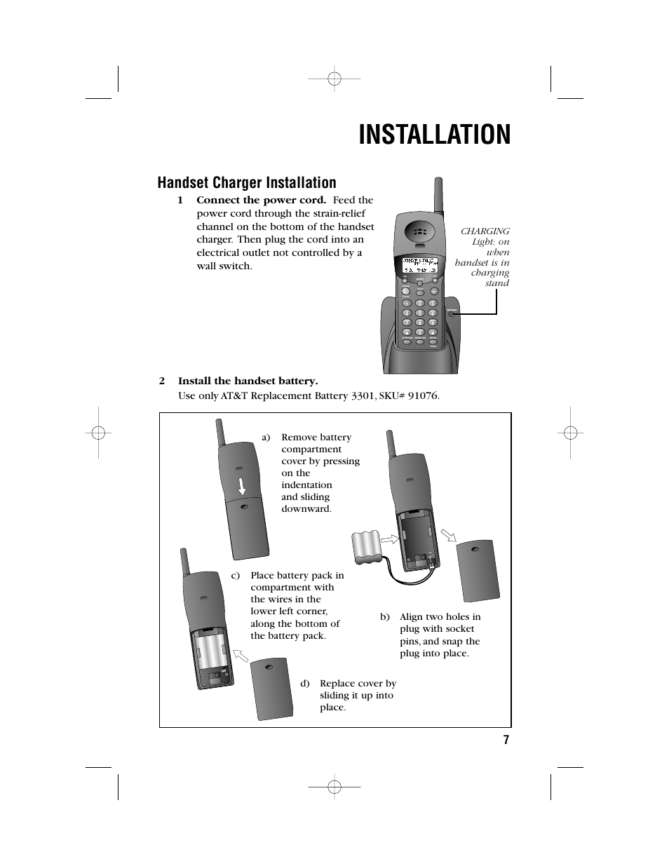 Installation, Handset charger installation | AT&T 1480 User Manual | Page 10 / 37