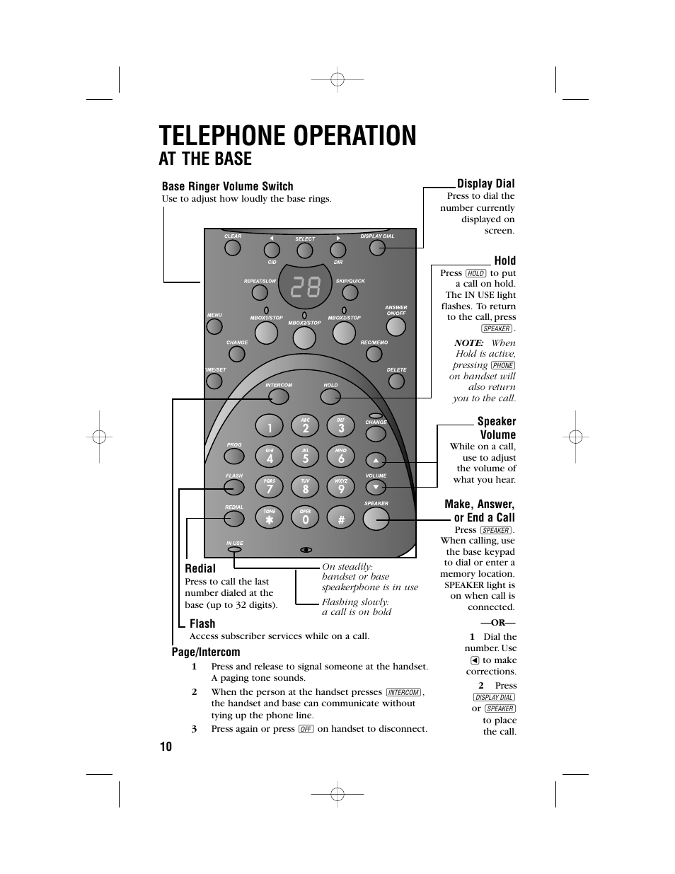 Telephone operation, At the base | AT&T 1480 User Manual | Page 13 / 37