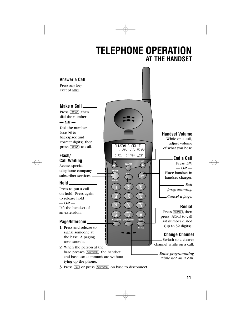 Telephone operation, At the handset | AT&T 1480 User Manual | Page 14 / 37