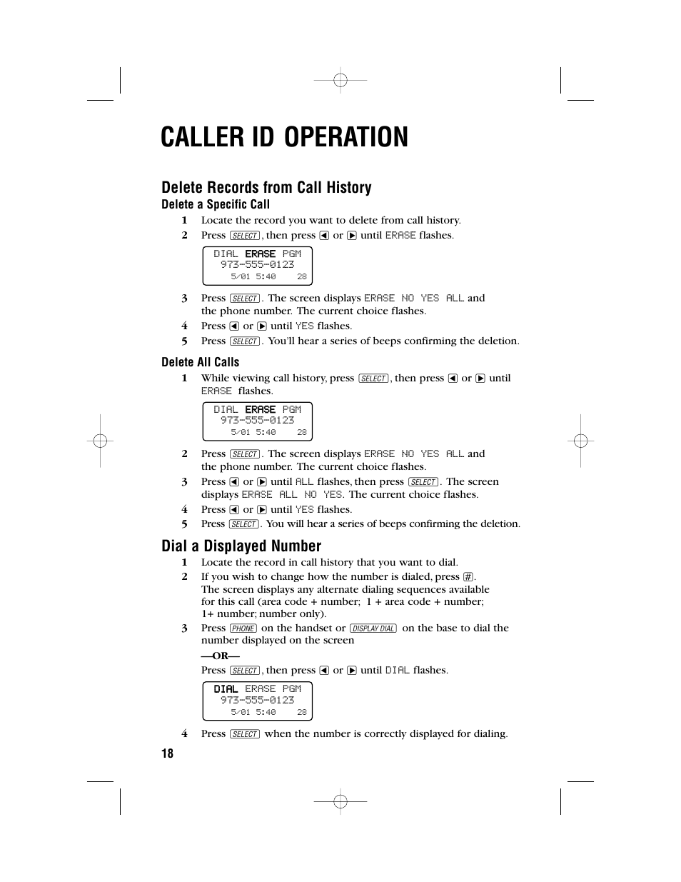 Caller id operation, Delete records from call history, Dial a displayed number | AT&T 1480 User Manual | Page 21 / 37