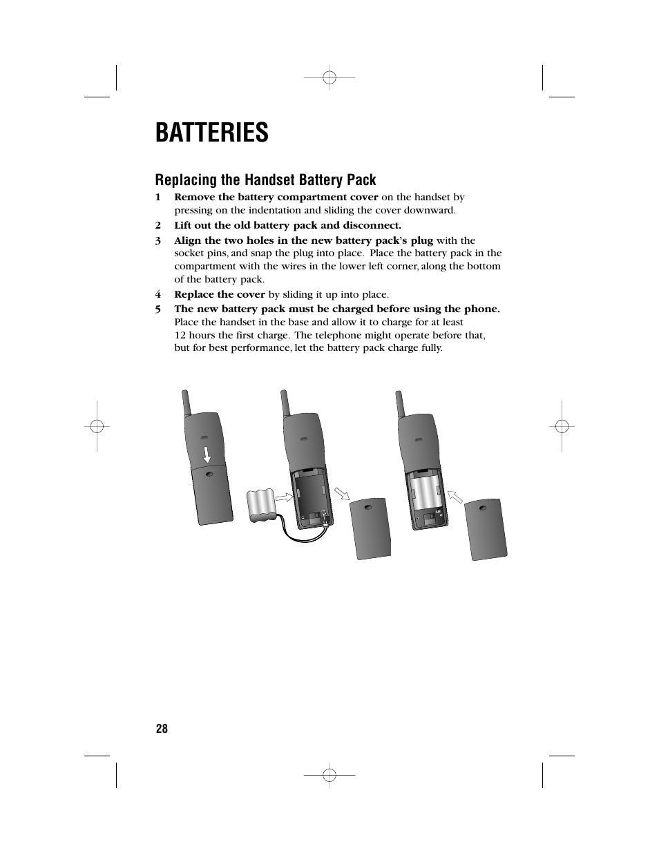 Batteries, Replacing the handset battery pack | AT&T 1480 User Manual | Page 31 / 37