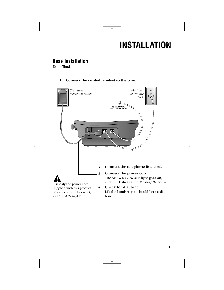 Installation, Base installation | AT&T 1480 User Manual | Page 6 / 37