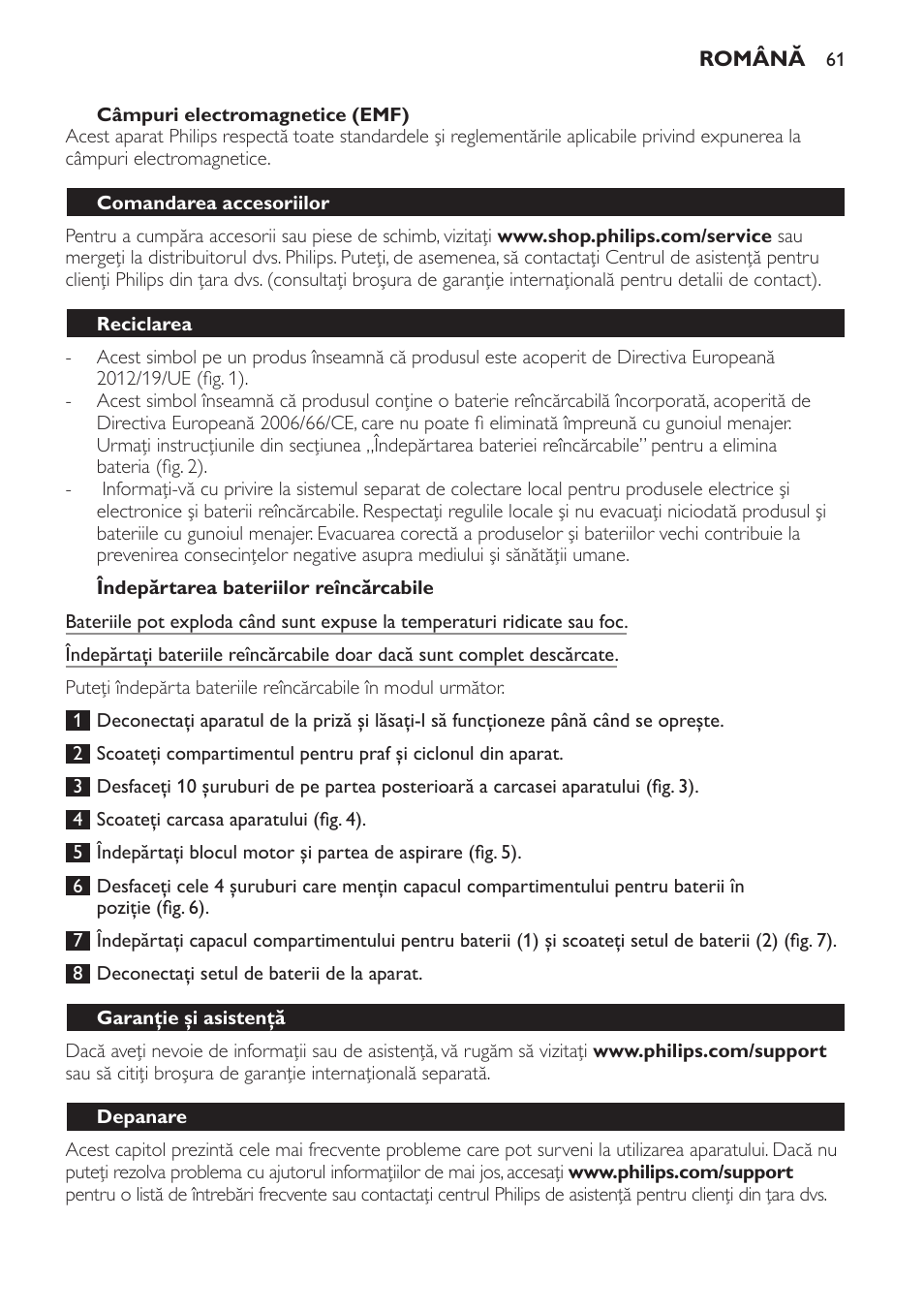 Philips PowerPro Uno Aspirateur balai User Manual | Page 61 / 78